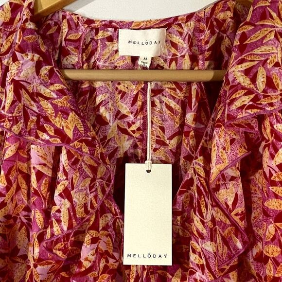 Melloday Size M Y2K Top Gauzy Fairy Core Flounce Sleeve Floral Leaf Lightweight - Picture 4 of 6